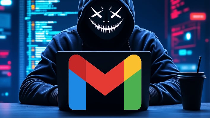 hero hacker on laptop gmail logo