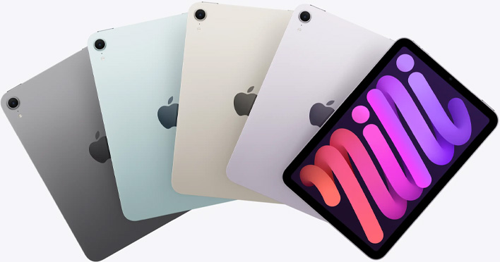 iPad mini models in different colors fanned out.