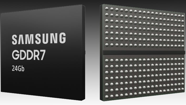 Front and back renders of Samsung's 24Gbps GDDR7 memory chips.