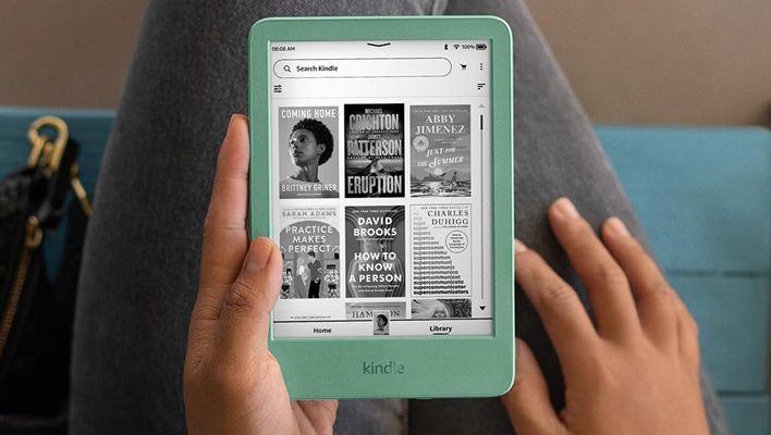 Amazon Kindle on a lap.