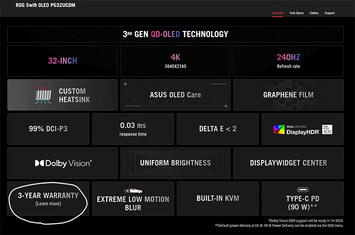 Infographic on ASUS's 3rd gen QD-OLED technology.
