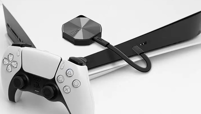 MSI Datamag 20Gbps SSD attached to a PlayStation 5 console.