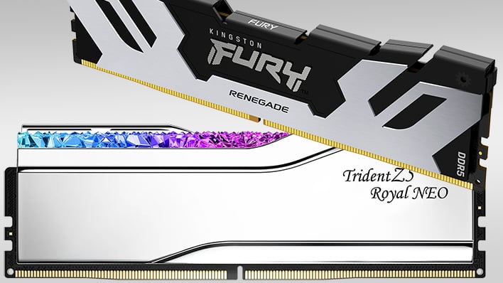 Kingston Fury Renegade and G.Skill Z5 Royal DDR5 RAM on a gray gradient background.