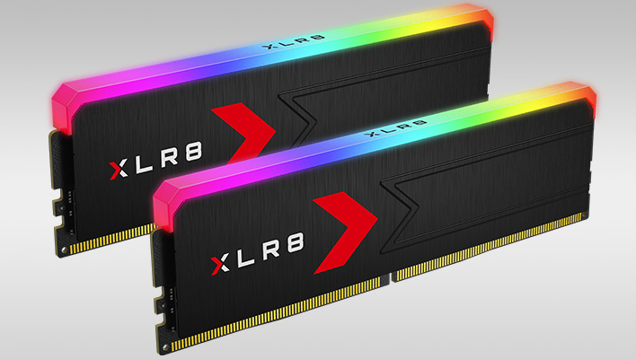 PNY XLR8 Gaming EPIC-X RGB DDR5 memory modules on a gray gradient background.