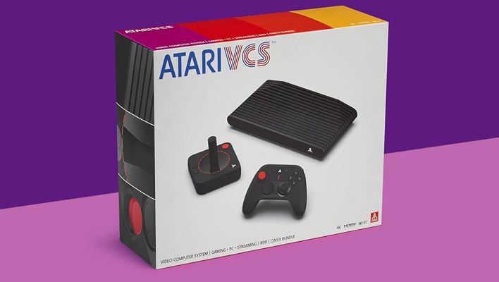 Atari VCS retail box on a purple background.