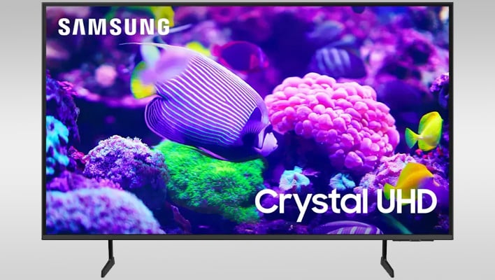 Samsung DU7200 TV on a gray gradient background.