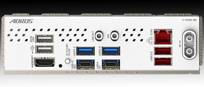 Rear I/O ports on Gigabyte's X870I Aorus Pro Ice motherboard.