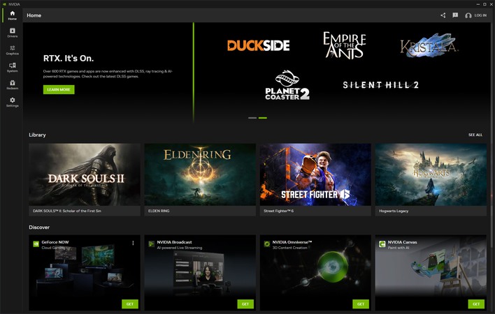 nvidia app frontpage