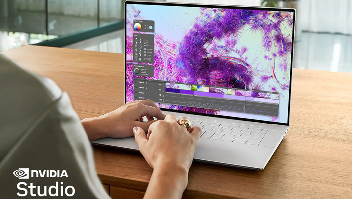 Dell XPS 16 laptop on a desk.