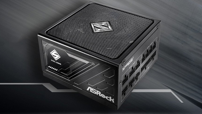 Angled render of ASRock's Steel Legend PSU.