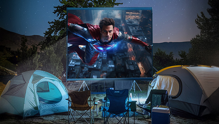 TCL Projector A1 at a campsite.