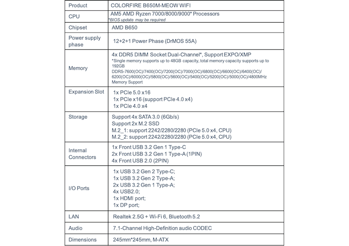 colorfire b650m meow wifi specifications