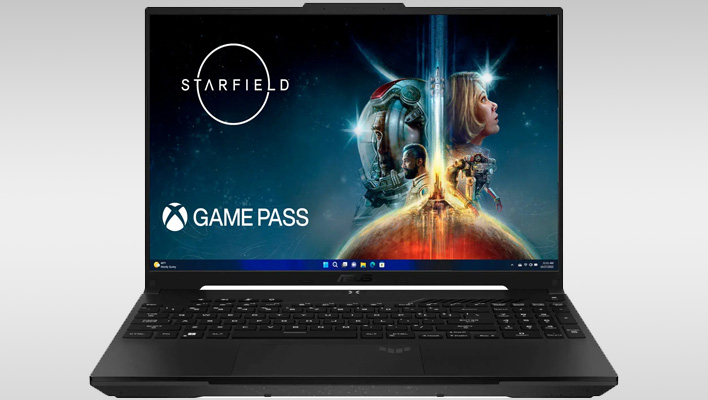 ASUS TUF gaming laptop with Starfield on the display.
