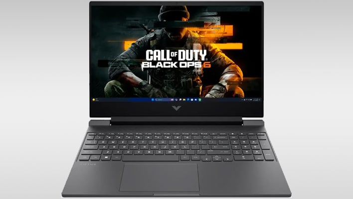 HP Victus gaming laptop with Call of Duty: Black Ops 6 on the display.