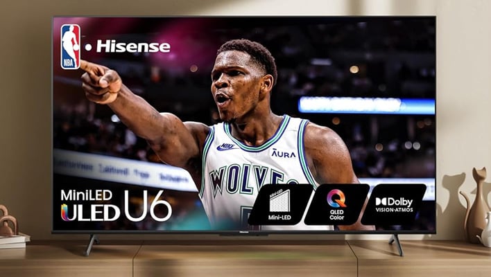 Hisens U6 mini LED TV on a stand.