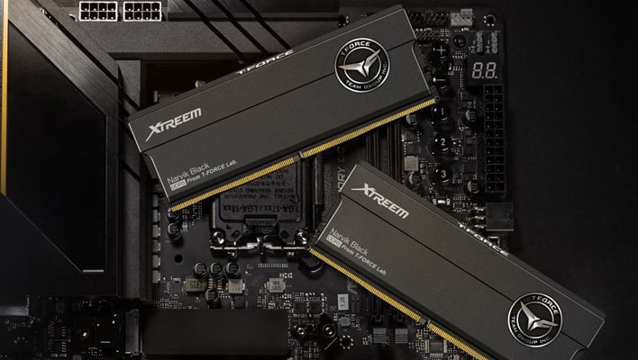 Teamgroup T-Force Xtreem DDR5 memory modules on a motherboard.
