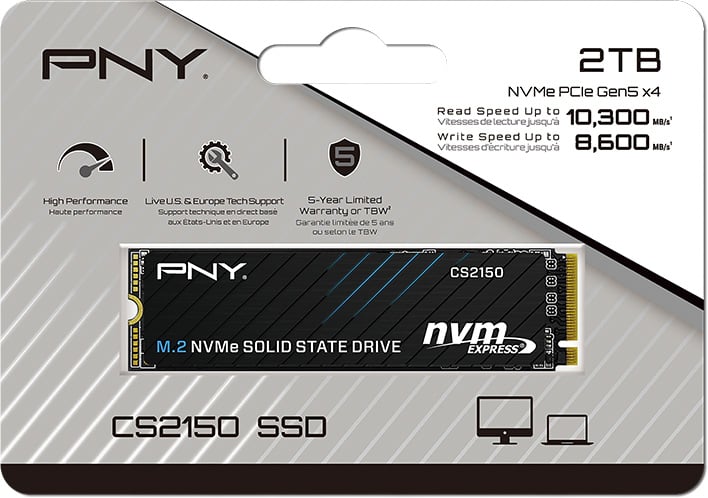 SSD PNY CS2150 de 2 To dans un emballage de vente au détail.
