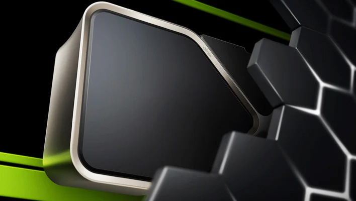 GeForce graphics card emerging from a honeycomb arrangement.