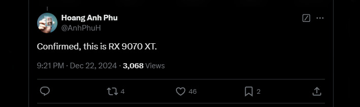 AMD Radeon RX 9070 XT post on X/Twitter.