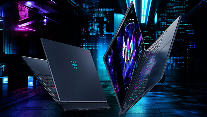 Two renders of Acer's Predator Helios Neo 16S AI.