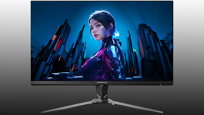 Acer Pedator XB323QX monitor on a black and gray gradient background.