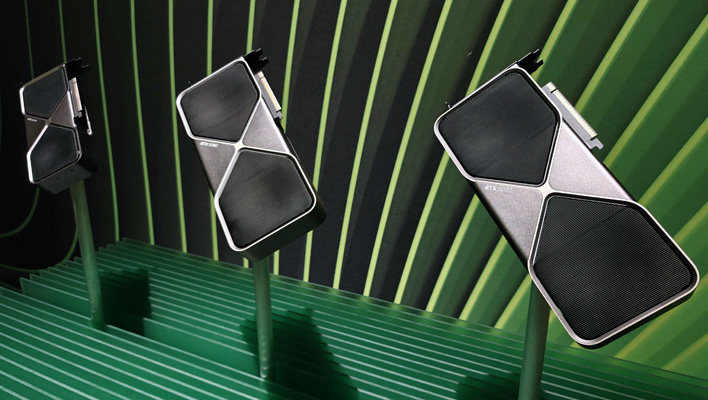 Cartes graphiques GeForce RTX série 50 exposées au CES 2025.
