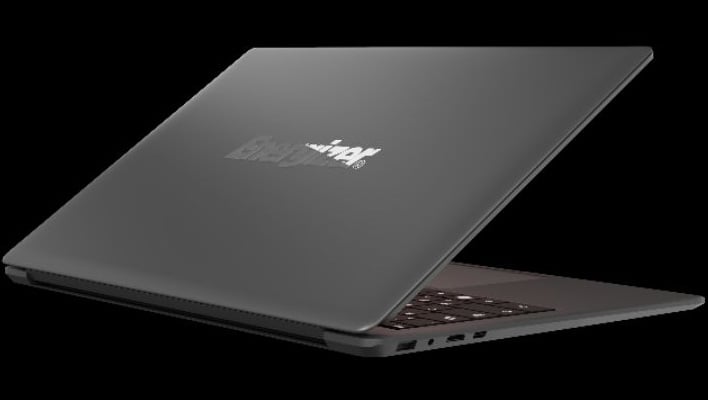 Rear angled render of an Energizer EnergyBook on a black background.