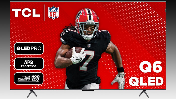 TCL TV on a black and gray gradient background.