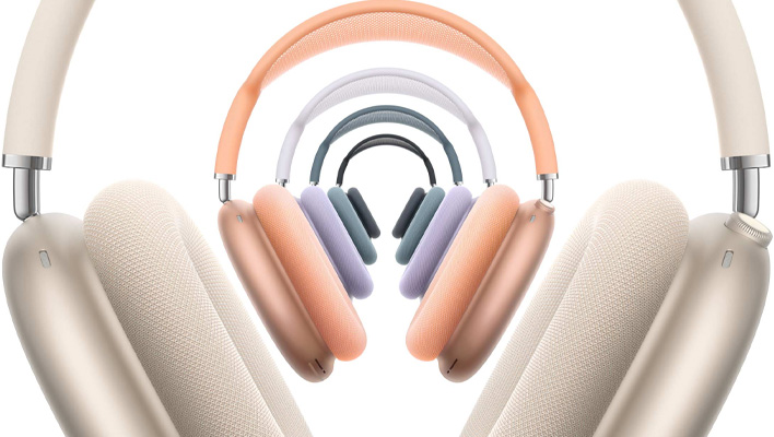 Several Apple AirPods Max headsets in different colors.