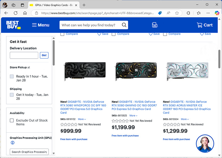 Screenshot of Best Buy's GeForce RTX 50 series listings.
