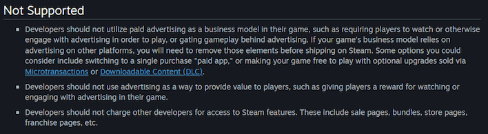 steam advertising not supported