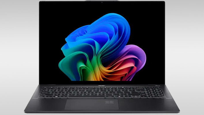 Acer Swift 16 AI laptop on a gray gradient background.