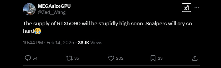 MEGAsizeGPU posting on X/Twitter about upcoming GeForce RTX 5090 supply.