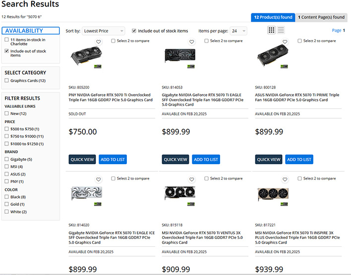 GeForce RTX 5070 Ti listings at Micro Center.