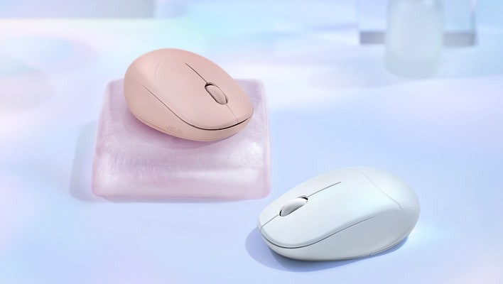 White and pink colorways of the ASUS Fragrance Mouse.