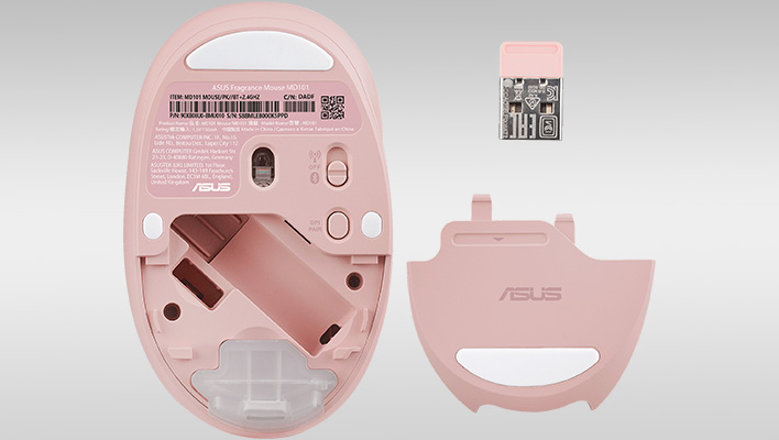 Underside of the ASUS Fragrance Mouse on a gray gradient background.