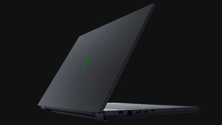 Rear angled render of Razer's Blade 18 laptop.