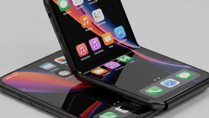 Closeup render of a folding iPhone