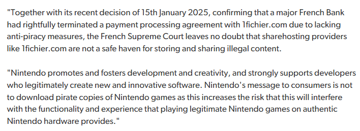 nintendo statement to eurogamer