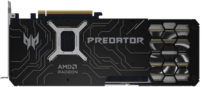 Rear render of an Acer Predator Radeon RX graphics card.