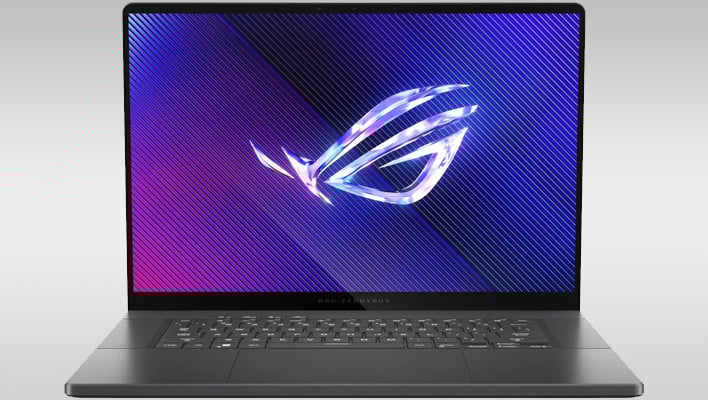 ASUS ROG Zephyrus G16 on a gray gradient background.