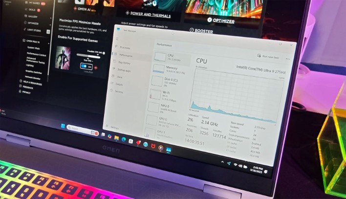 HP Omen Max 16 gaming laptop showing the Task Manager.