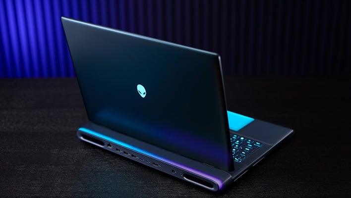 Rear angled view of an Alienware 18 Area-51 gaming laptop.