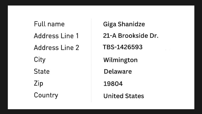 Fake shipping address from eBay.