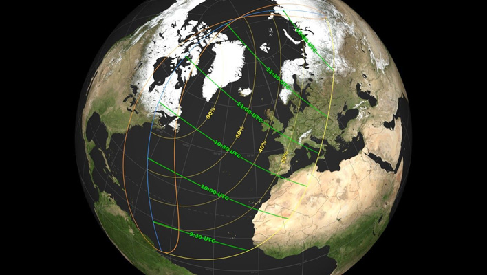 Partial solar eclipse map.