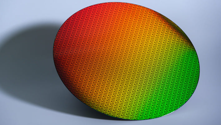Intel 18A wafer casting a shadow.