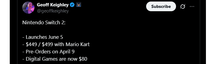 keighley tweet switch 2 80 games