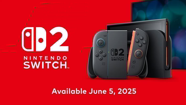 Nintendo Switch 2 banner showing it will be available on June 5, 2025