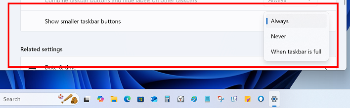 body taskbar scaling