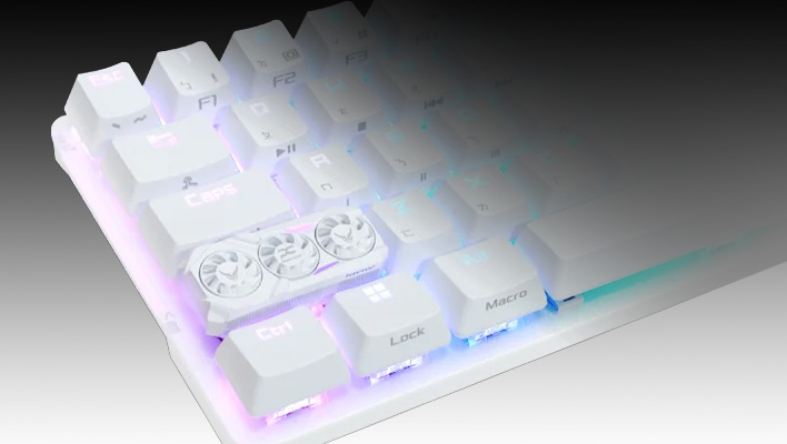 PowerColor keycap shaped like a graphics card.